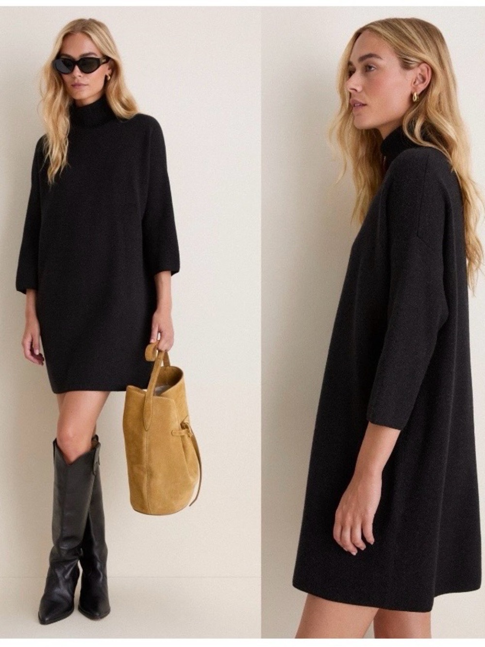 Pomander Place Tuckernuck Size L Vivianne Turtleneck Sweater Dress Black Shimmer